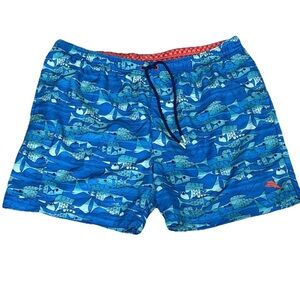 Tommy Bahama Mens XXL/TTG Naples Blue Fish Bay 5.5” Swim‎ Trunks Turkish Sea UPF